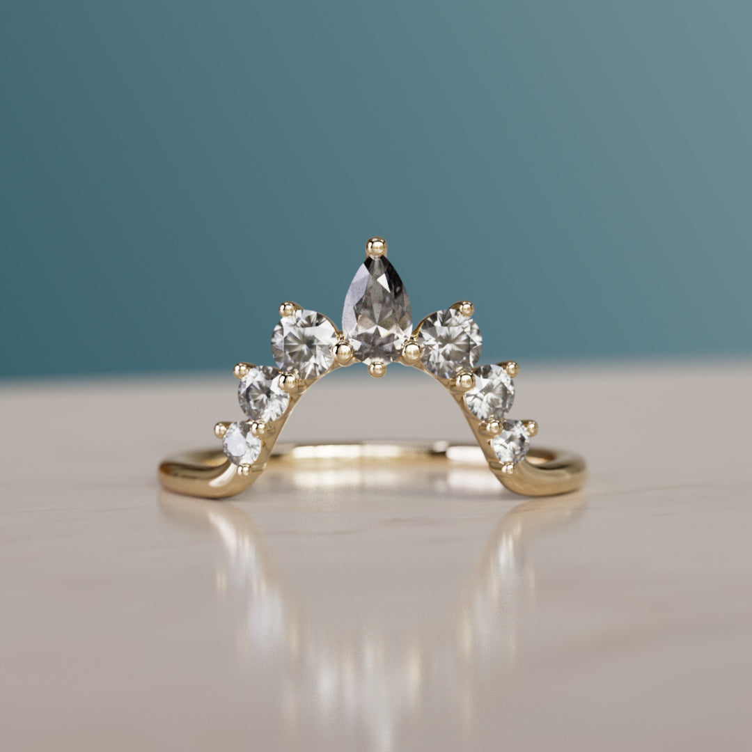 Aisling Unique Wedding Ring Grey Salt & Pepper Diamond Halo Stacker (Ready to Ship)