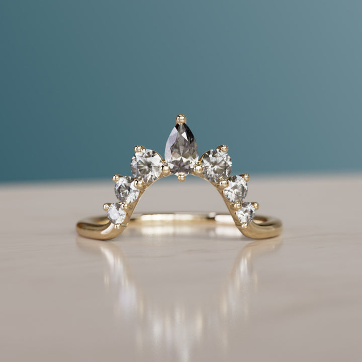 Aisling Unique Wedding Ring Grey Salt & Pepper Diamond Halo Stacker (Ready to Ship)