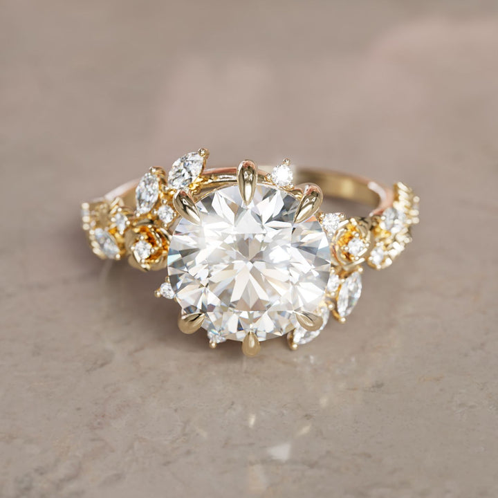Alderose Round Lab Diamond Engagement Flower Ring Nature Inspired