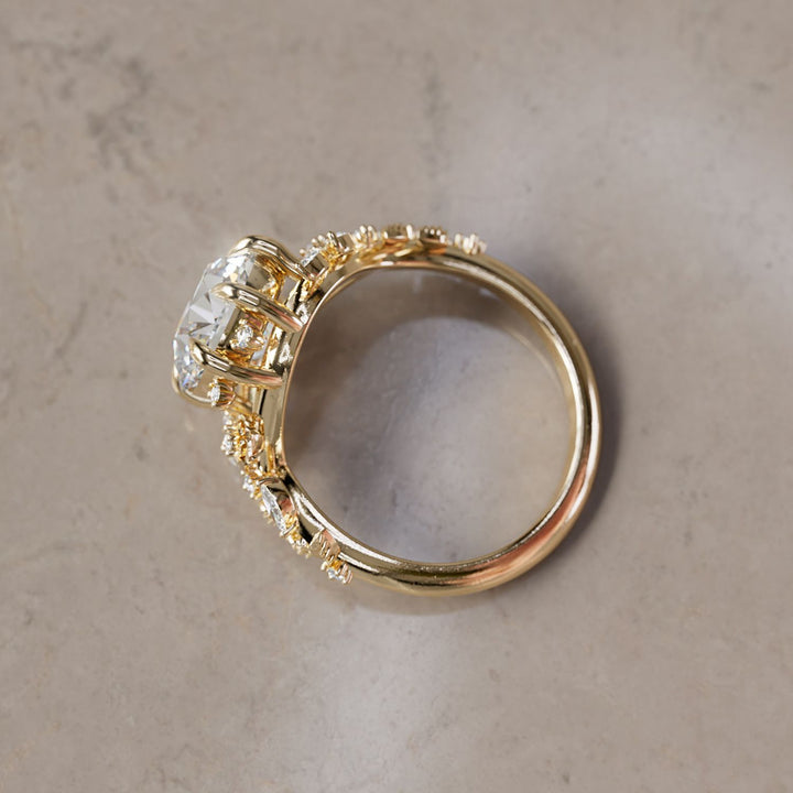 Alderose Round Lab Diamond Engagement Flower Ring Nature Inspired