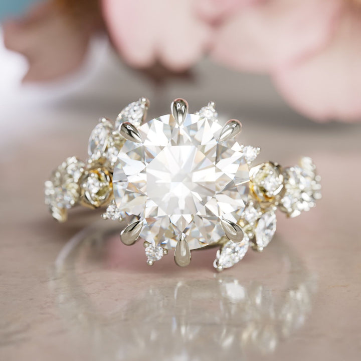 Alderose Round Lab Diamond Engagement Flower Ring Nature Inspired