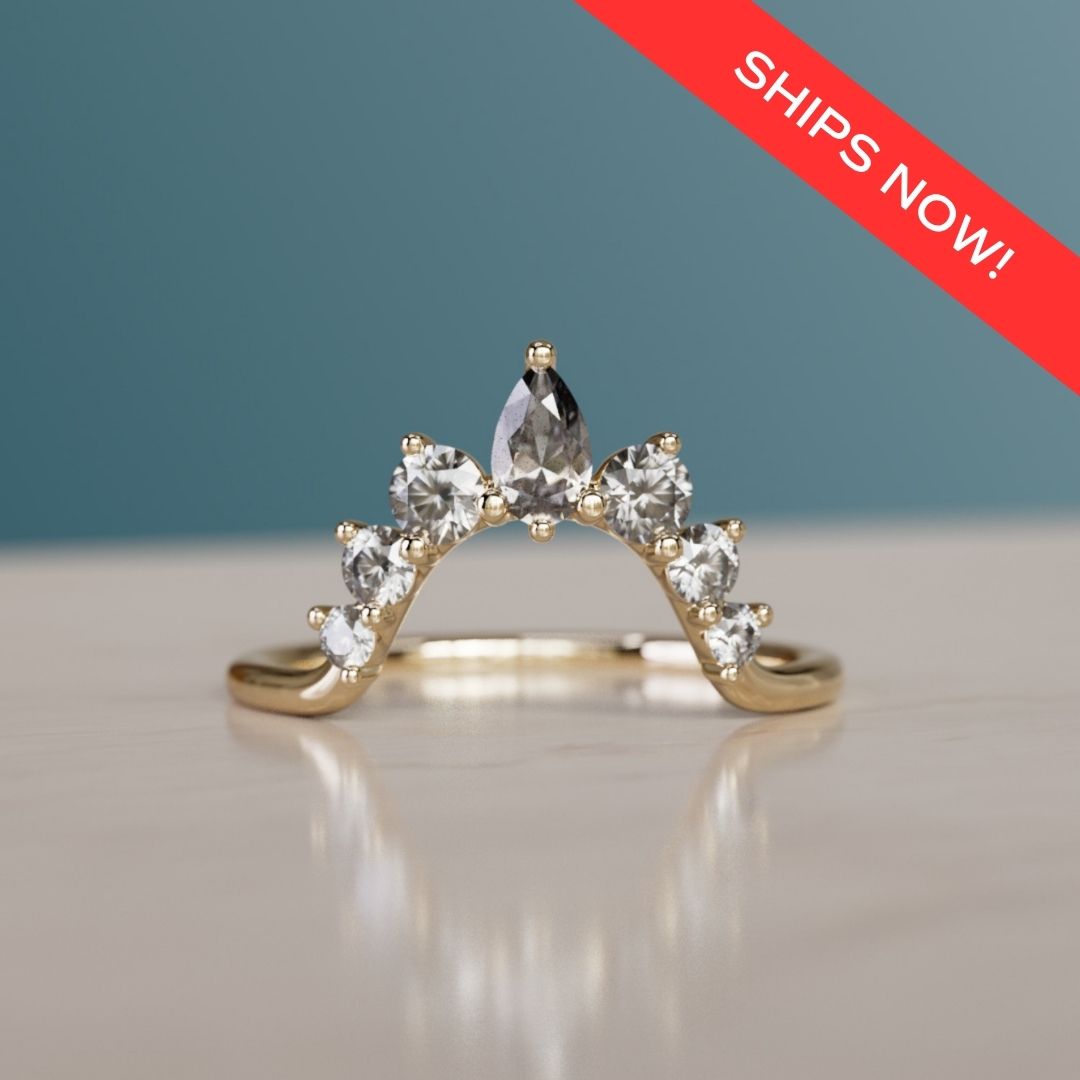 Aisling Unique Wedding Ring Grey Salt & Pepper Diamond Halo Stacker (Ready to Ship)