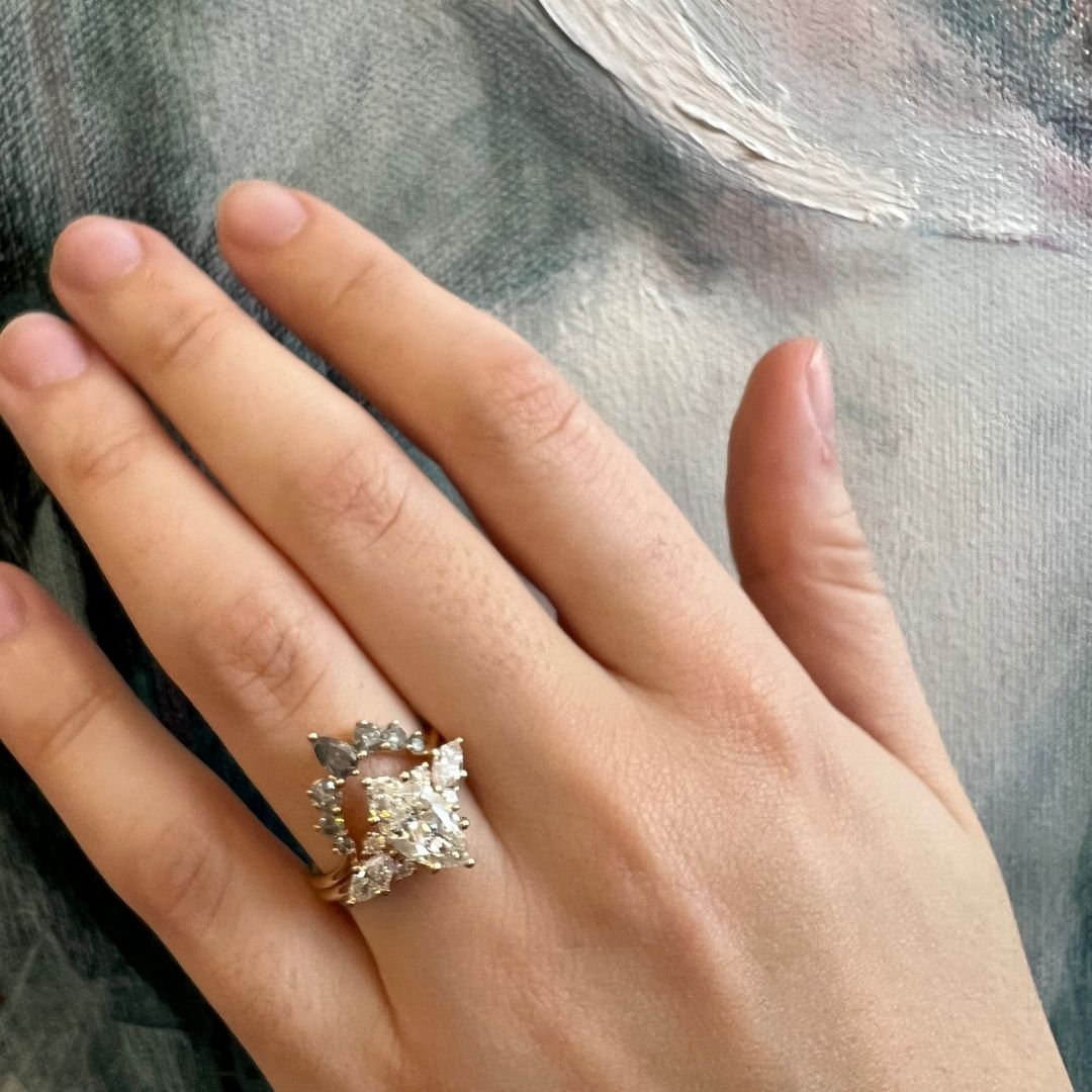 Aisling Unique Wedding Ring Grey Salt & Pepper Diamond Halo Stacker (Ready to Ship)