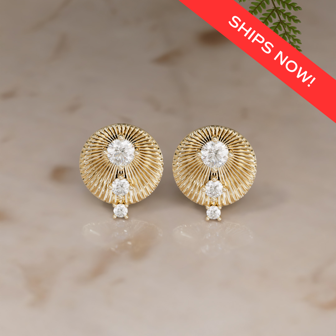 Aurora Unique Fluted Coin Diamond Earrings (Ready to Ship)