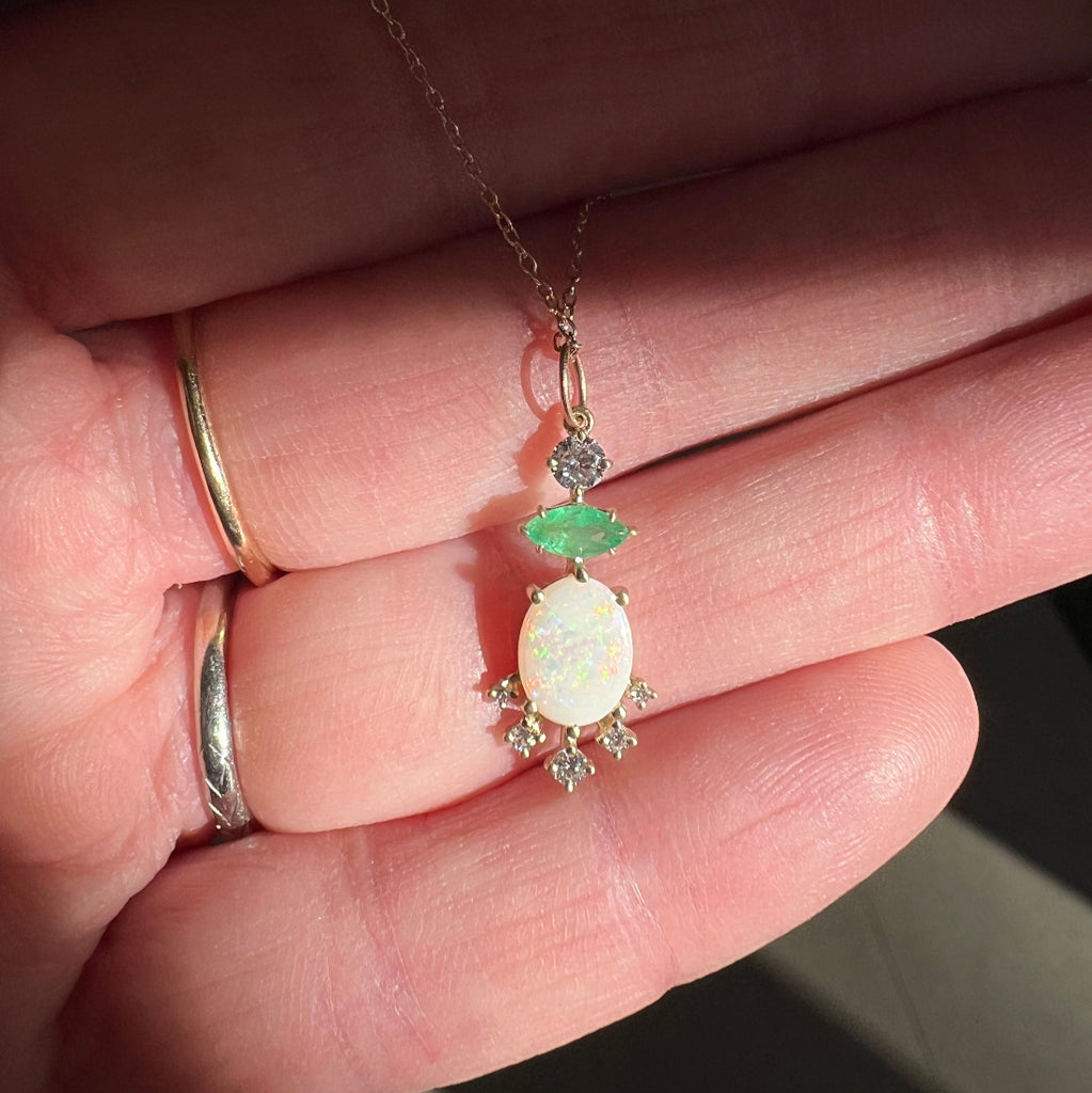 Australian Opal and Emerald 14k Gold Charm Pendant