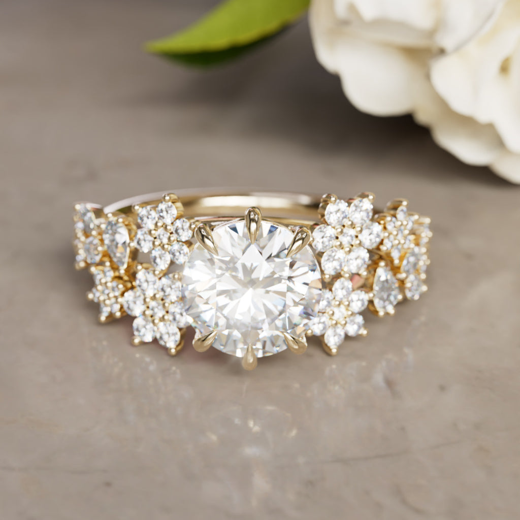 Flower Engagement Ring: Camellia Round Lab Diamond Nature Inspired (Setting Only) By Valley Rose