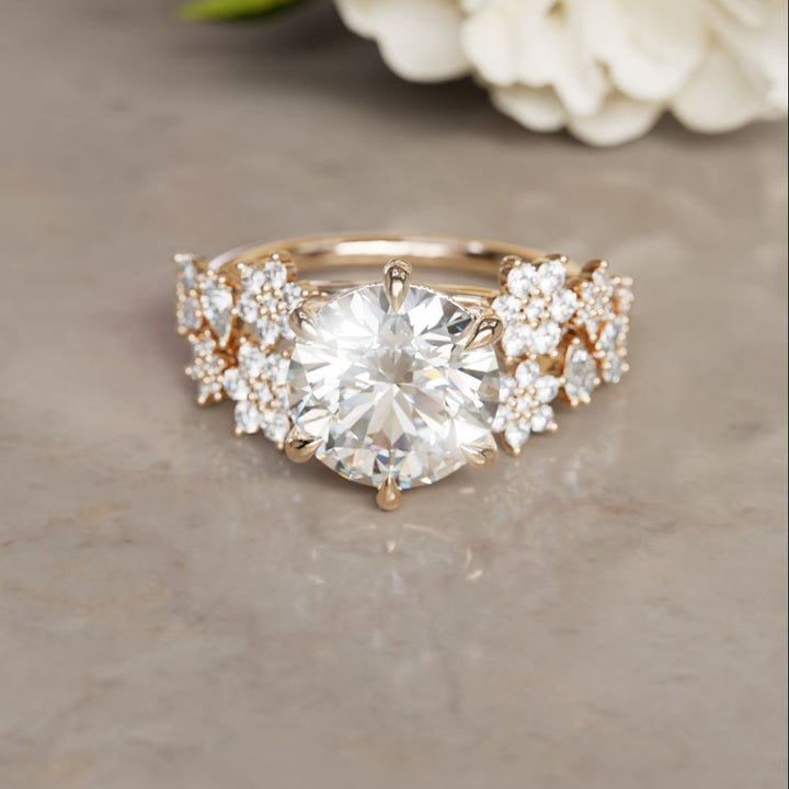 Flower Engagement Ring: Camellia Round Lab Diamond Nature Inspired (Setting Only)