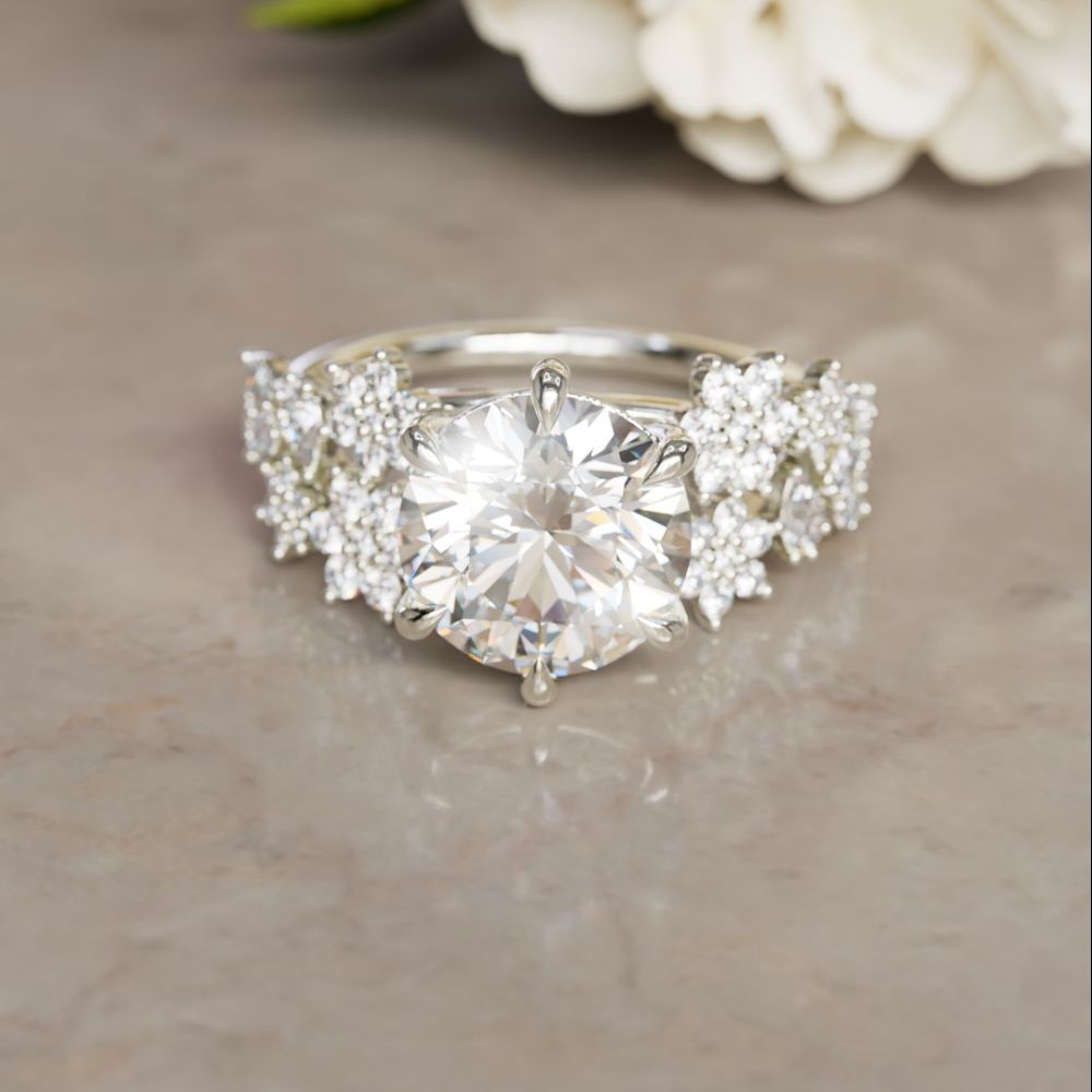 Flower Engagement Ring: Camellia Round Lab Diamond Nature Inspired (Setting Only)