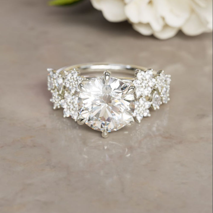 Flower Engagement Ring: Camellia Round Lab Diamond Nature Inspired (Setting Only)