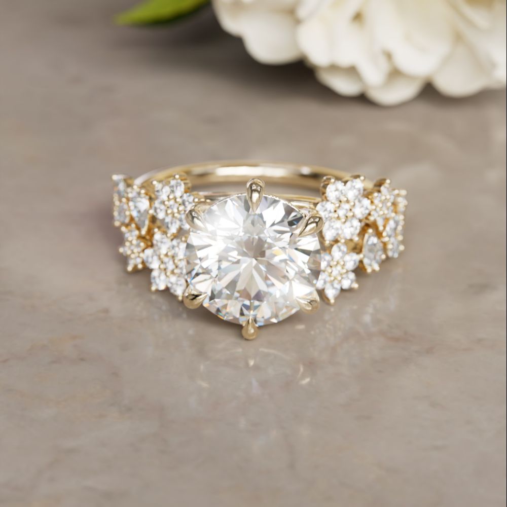 Flower Engagement Ring: Camellia Round Lab Diamond Nature Inspired (Setting Only)