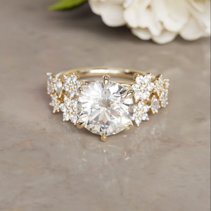 Flower Engagement Ring: Camellia Round Lab Diamond Nature Inspired (Setting Only)