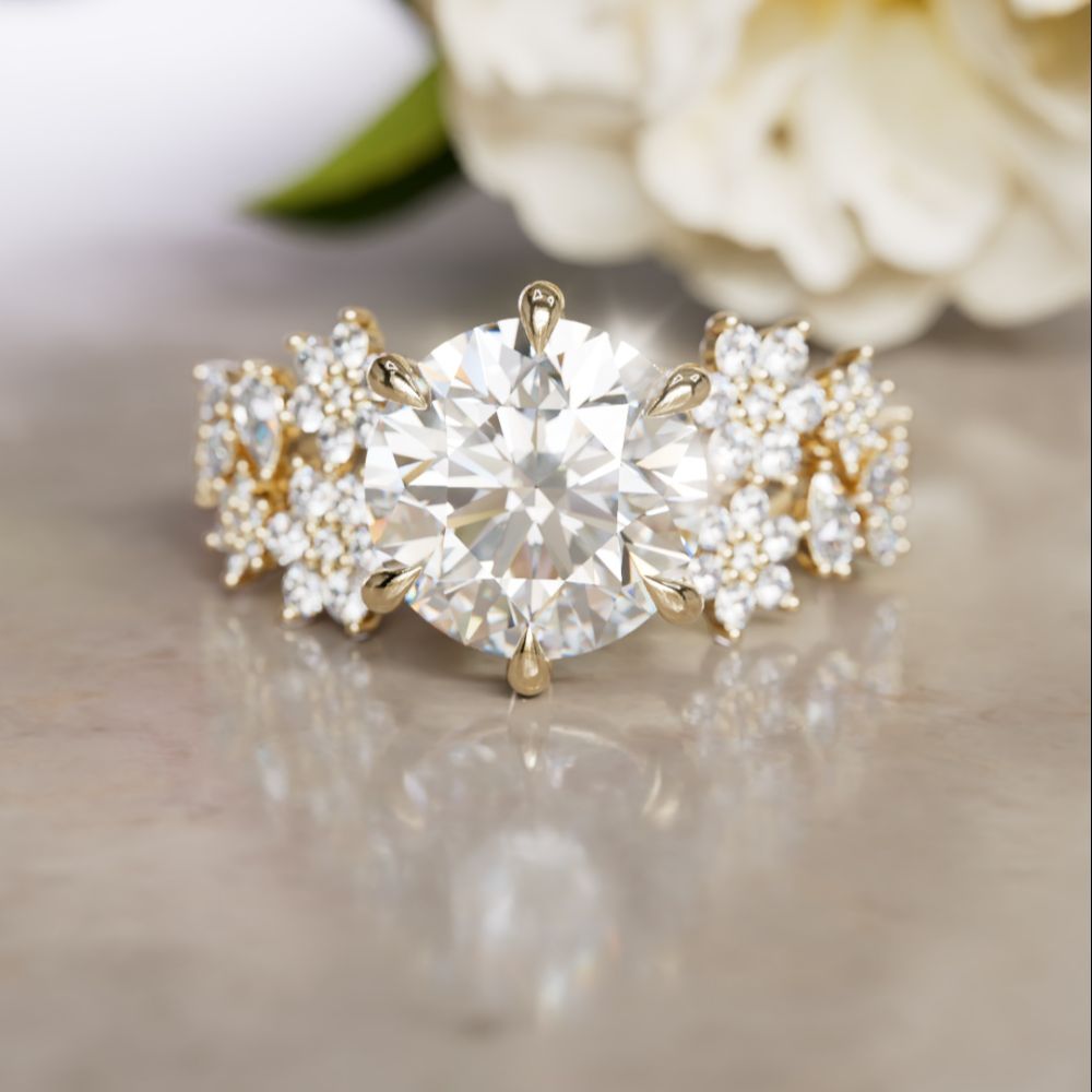 Flower Engagement Ring: Camellia Round Lab Diamond Nature Inspired (Setting Only)