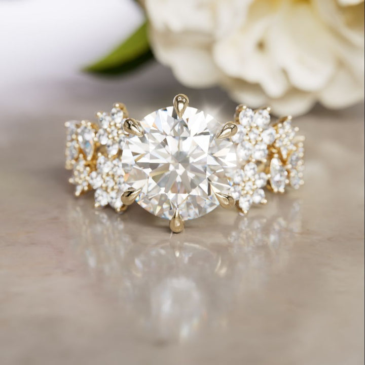 Flower Engagement Ring: Camellia Round Lab Diamond Nature Inspired (Setting Only)
