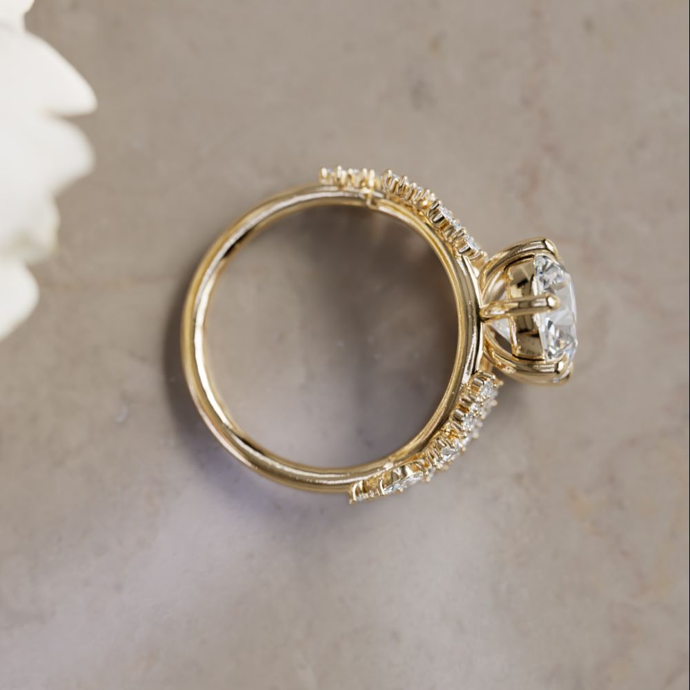 Flower Engagement Ring: Camellia Round Lab Diamond Nature Inspired (Setting Only)