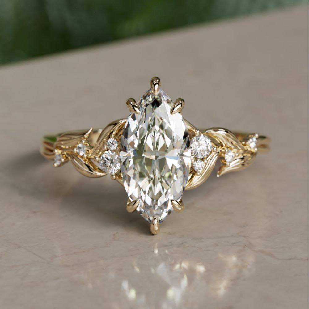 Celria Marquise Lab Diamond Fantasy Engagement Ring Nature Inspired with Leaves