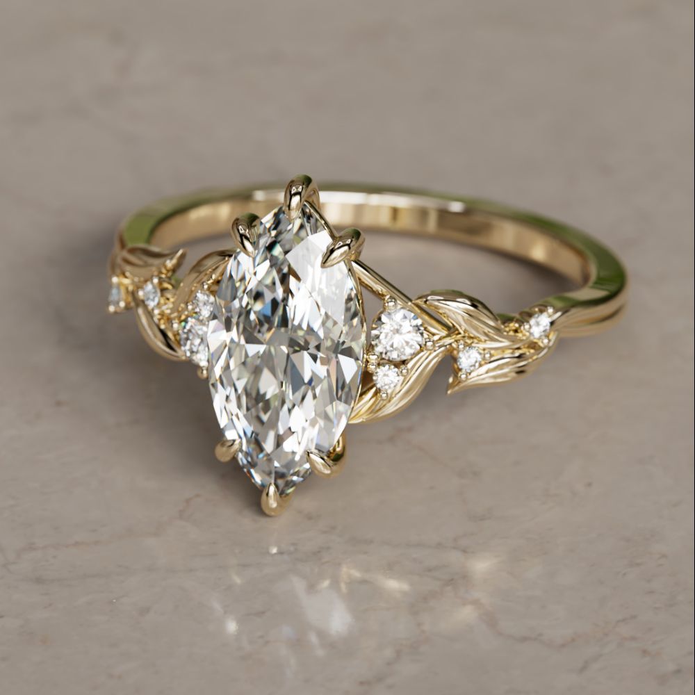 Celria Marquise Lab Diamond Fantasy Engagement Ring Nature Inspired with Leaves
