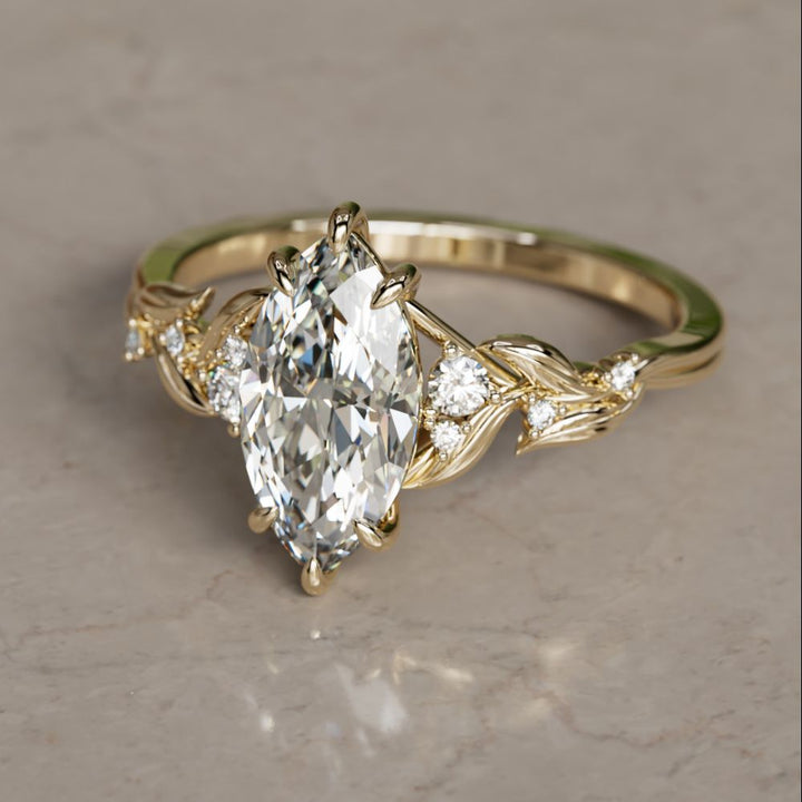 Celria Marquise Lab Diamond Fantasy Engagement Ring Nature Inspired with Leaves