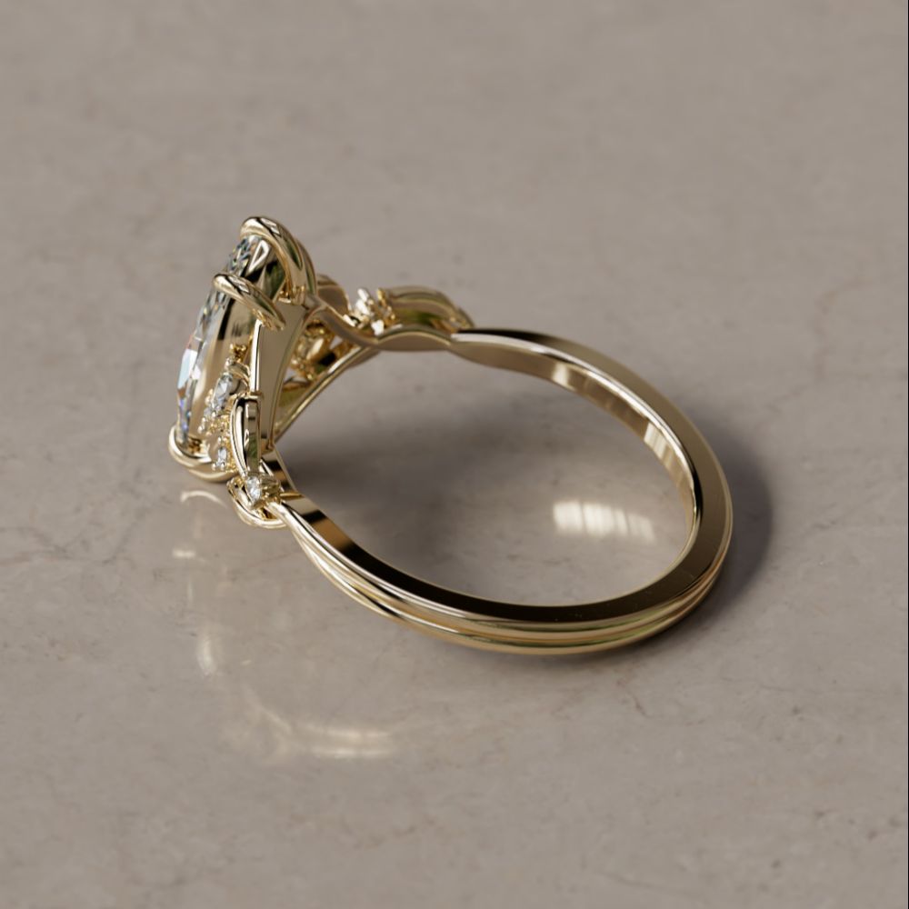 Celria Marquise Lab Diamond Fantasy Engagement Ring Nature Inspired with Leaves