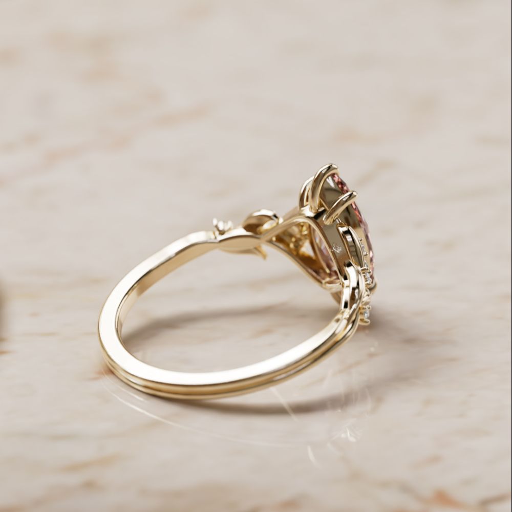 Lab Diamond Engagement Ring: Celria Pink Marquise Cut Flower Ring Nature Inspired