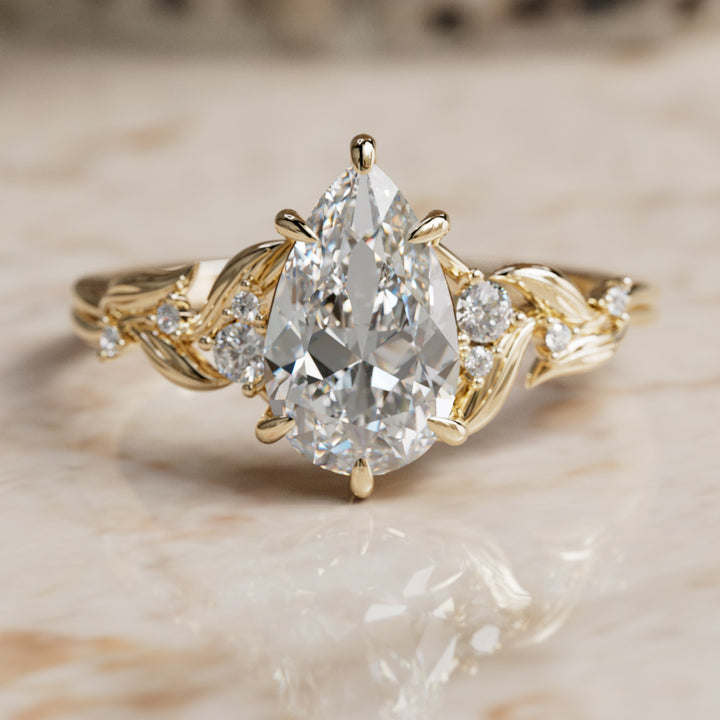 Celria Pear Lab Diamond Engagement Flower Ring Nature Inspired (Setting Only) By Valley Rose
