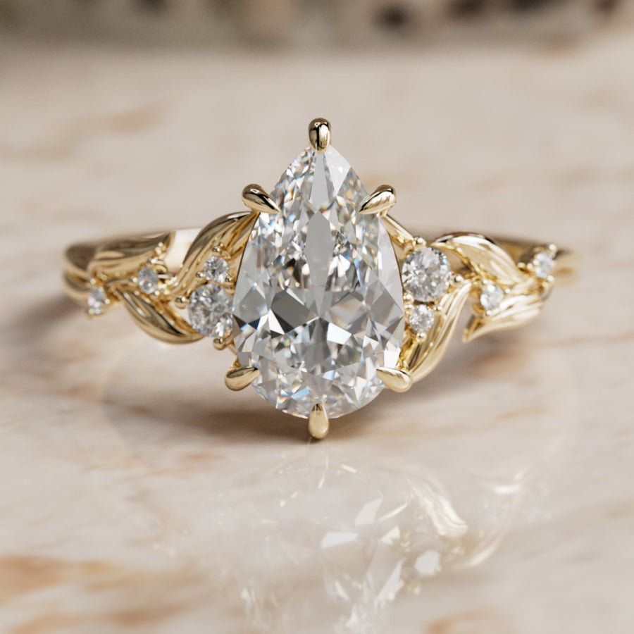 Celria Pear Lab Diamond Engagement Flower Ring Nature Inspired (Setting Only) By Valley Rose