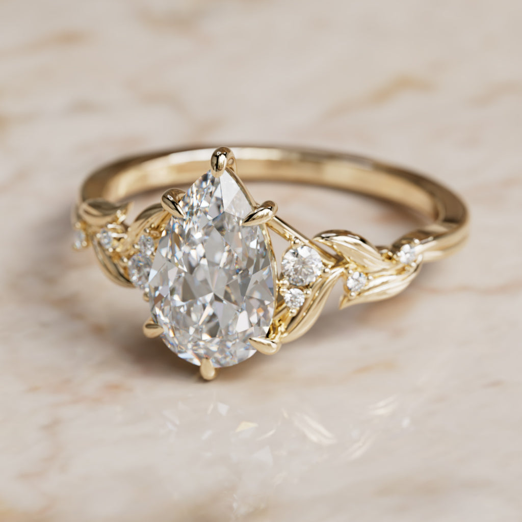 Celria Pear Lab Diamond Engagement Flower Ring Nature Inspired (Setting Only) By Valley Rose
