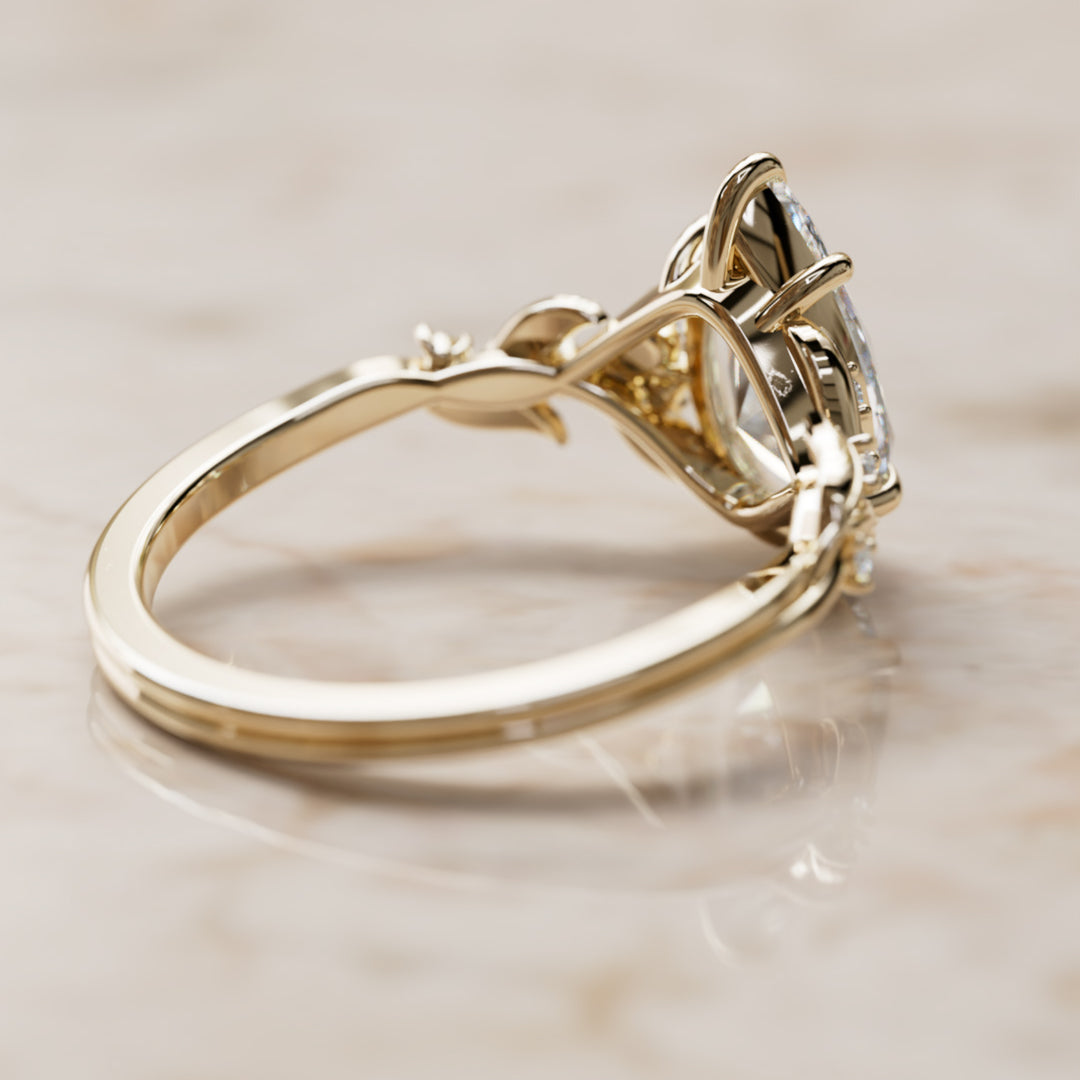 Celria Pear Lab Diamond Engagement Flower Ring Nature Inspired (Setting Only) By Valley Rose