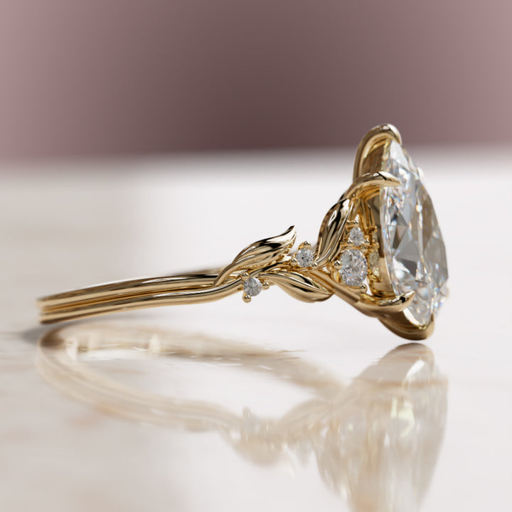 Celria Pear Lab Diamond Engagement Flower Ring Nature Inspired (Setting Only) By Valley Rose