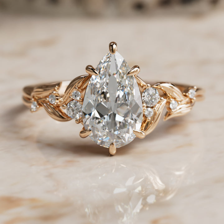 Celria Pear Lab Diamond Engagement Flower Ring Nature Inspired (Setting Only) By Valley Rose