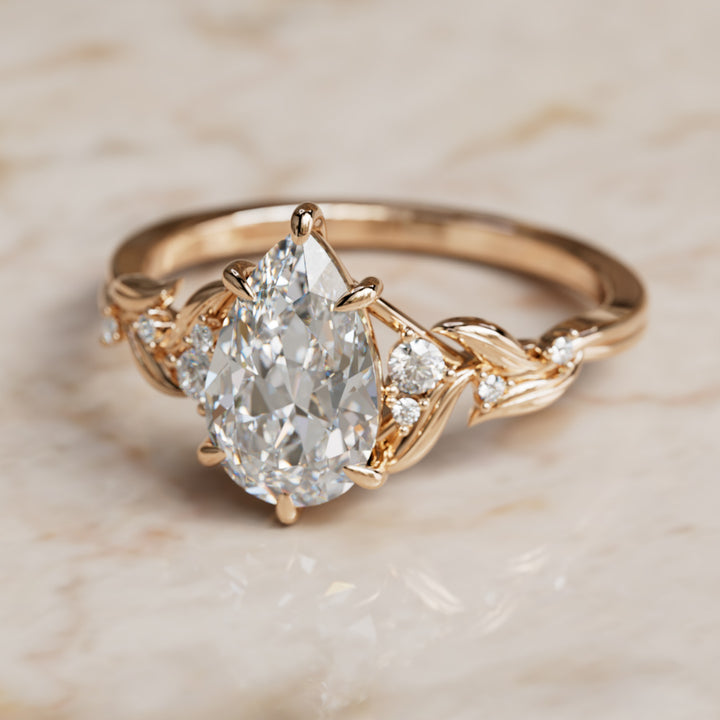 Celria Pear Lab Diamond Engagement Flower Ring Nature Inspired (Setting Only) By Valley Rose
