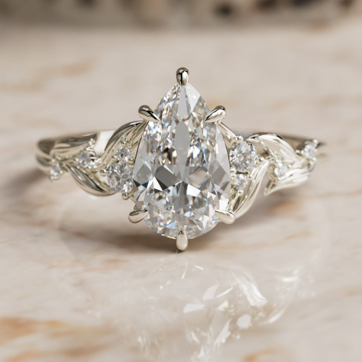 Celria Pear Lab Diamond Engagement Flower Ring Nature Inspired (Setting Only) By Valley Rose