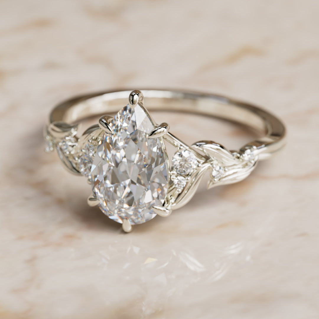 Celria Pear Lab Diamond Engagement Flower Ring Nature Inspired (Setting Only) By Valley Rose