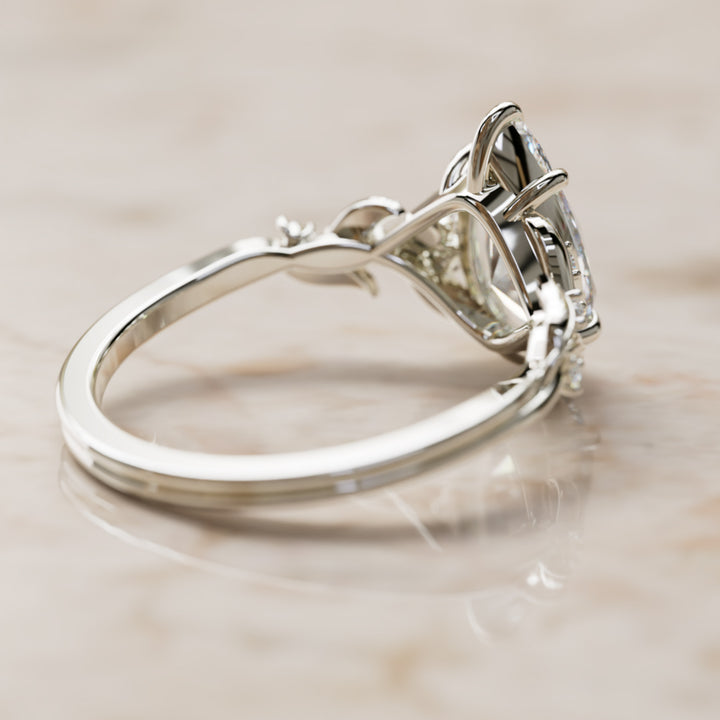 Celria Pear Lab Diamond Engagement Flower Ring Nature Inspired (Setting Only) By Valley Rose
