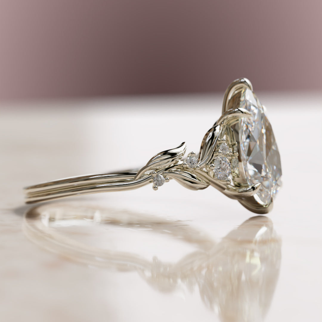 Celria Pear Lab Diamond Engagement Flower Ring Nature Inspired (Setting Only) By Valley Rose