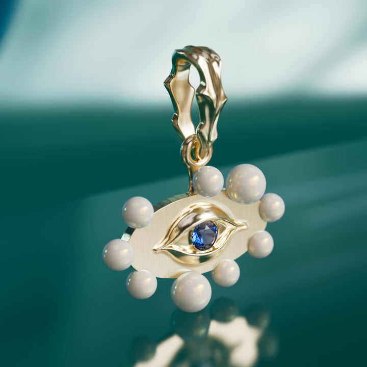 Pendentif Surréaliste Œil à Œil avec Perles