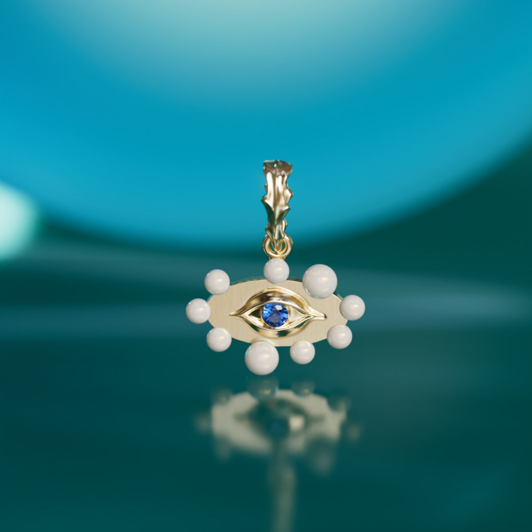 Pendentif Surréaliste Œil à Œil avec Perles
