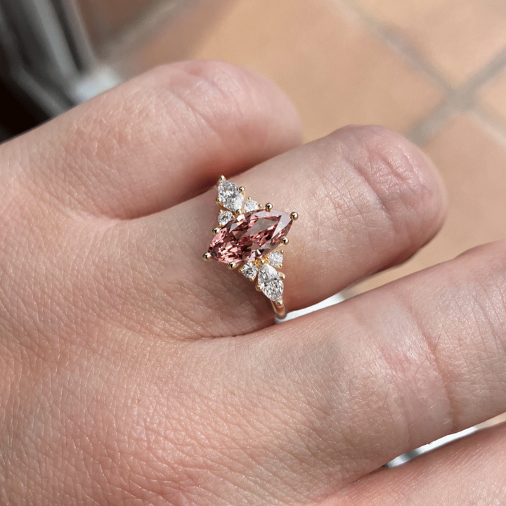 Elain Marquise Pink Lab Diamond Unique Engagement Ring