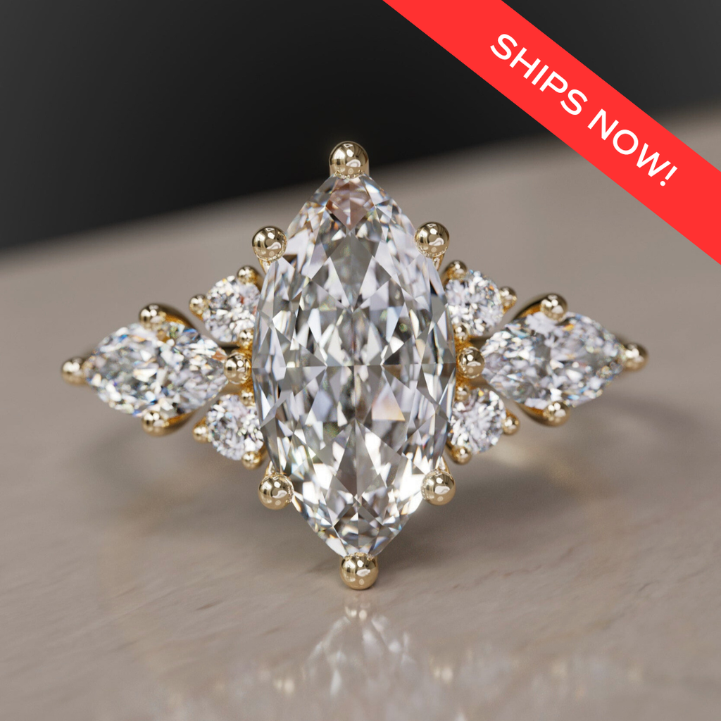 Elain Marquise Lab Diamond Unique Fantasy Engagement Ring (Ready to Ship) By Valley Rose