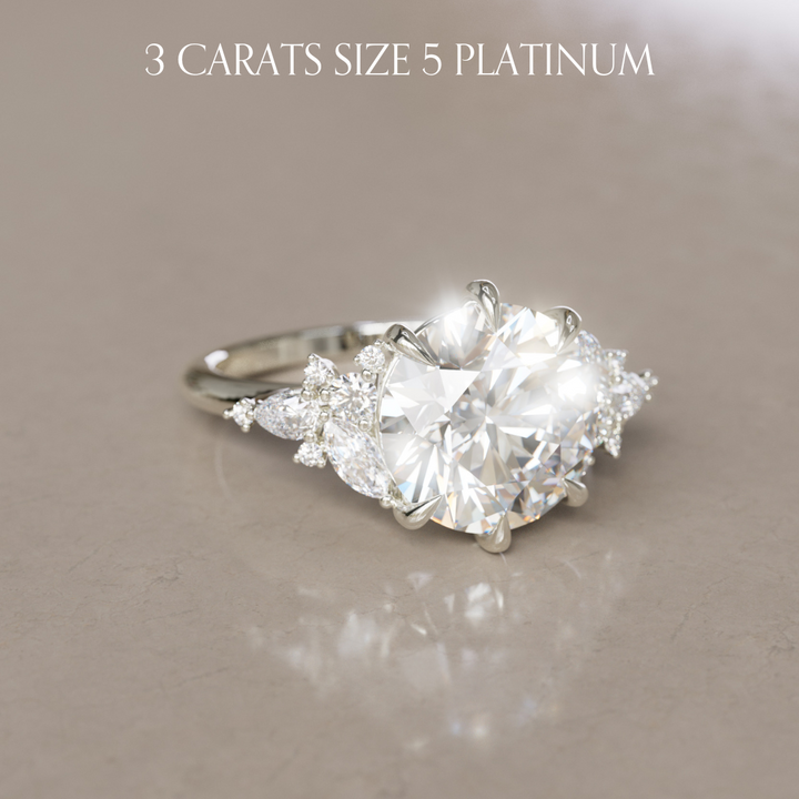3ct Round Lab Diamond Engagement Flower Ring Nature Inspired in Platinum
