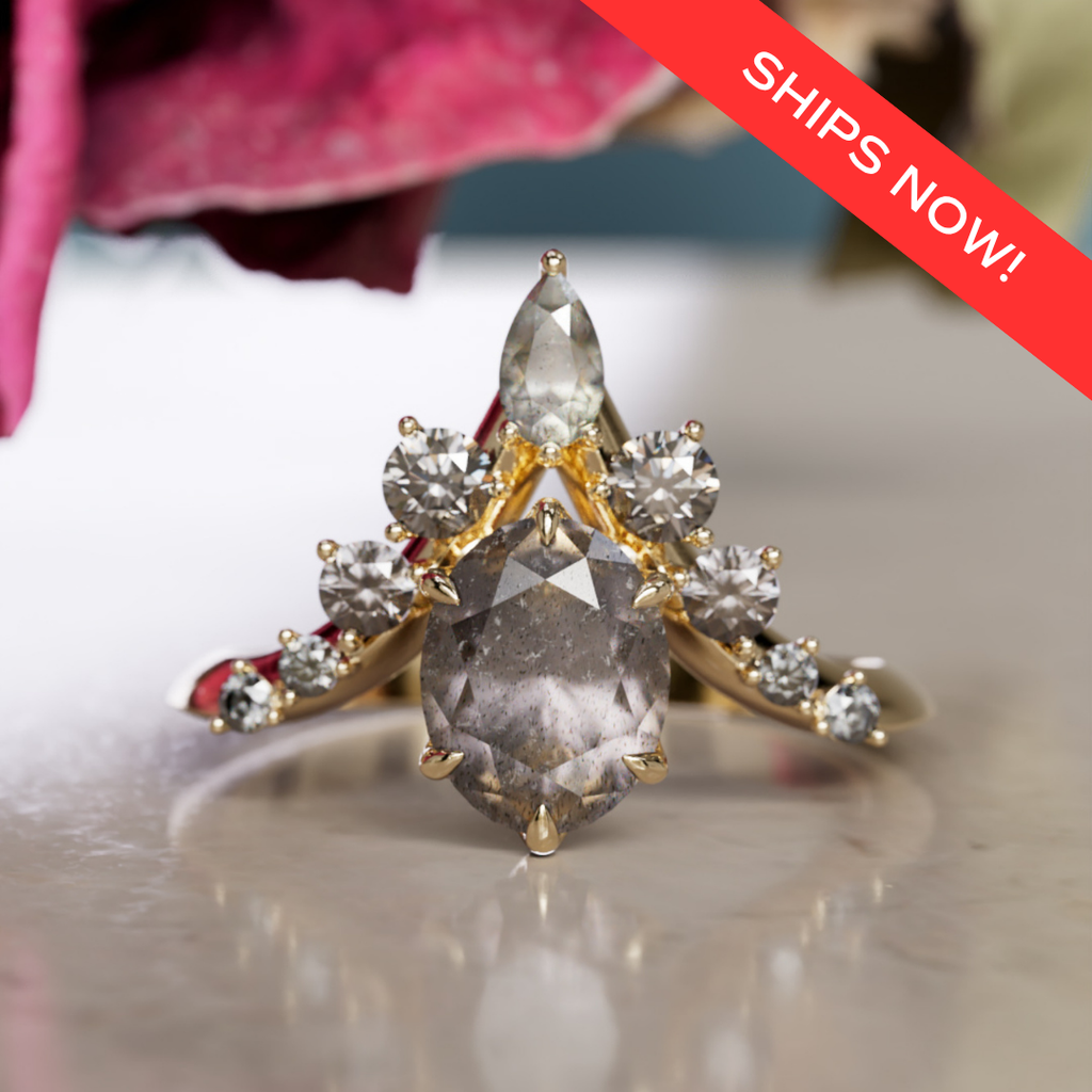Giselle gotisk hekseagtig alternativ forlovelsesring med en 1,23 ct oval grå naturlig diamant (klar til afsendelse)