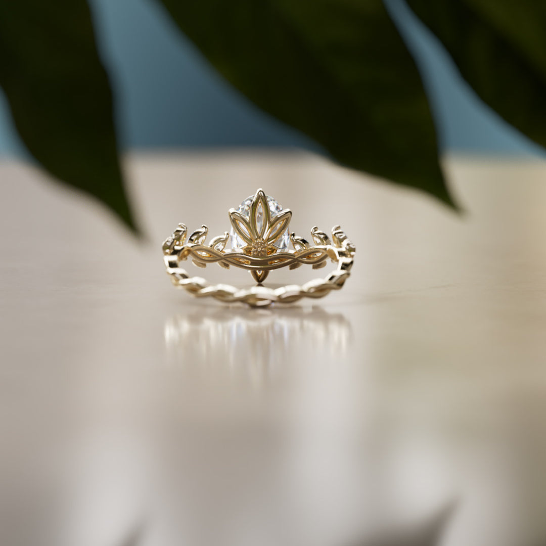 Liora Nature Inspired Vine and Petal Prong Oval Lab Diamond Engagement Ring with Leaves (Setting Only)