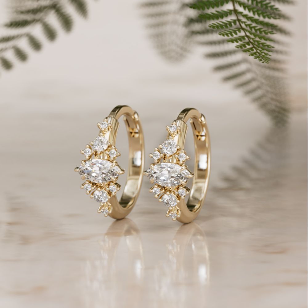 Lura Marquise Lab Diamond Clicker Hoops Unique Earrings, Ready to Ship