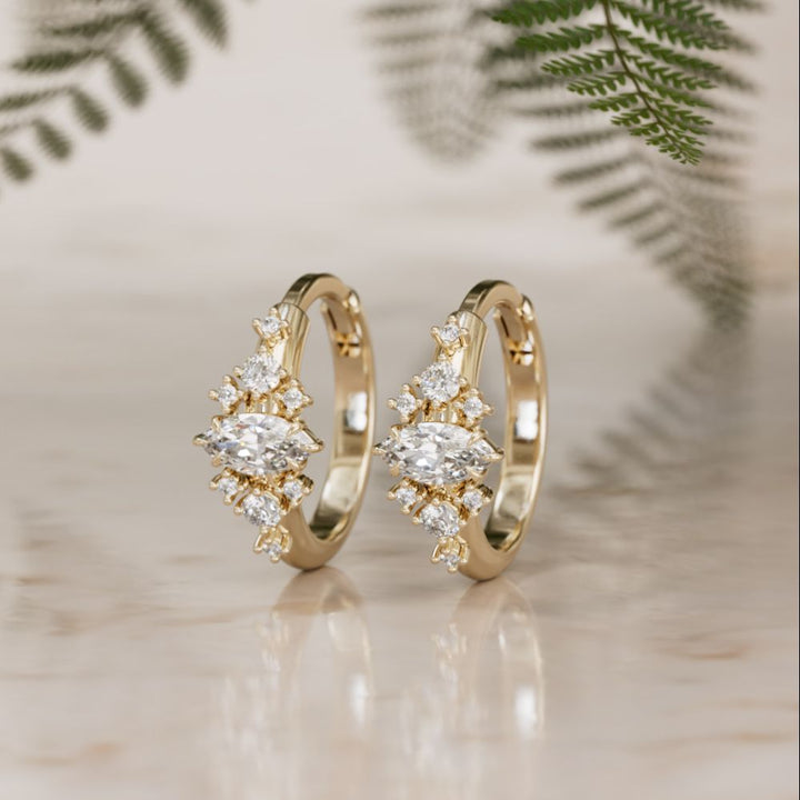 Lura Marquise Lab Diamond Clicker Hoops Unique Earrings, Ready to Ship