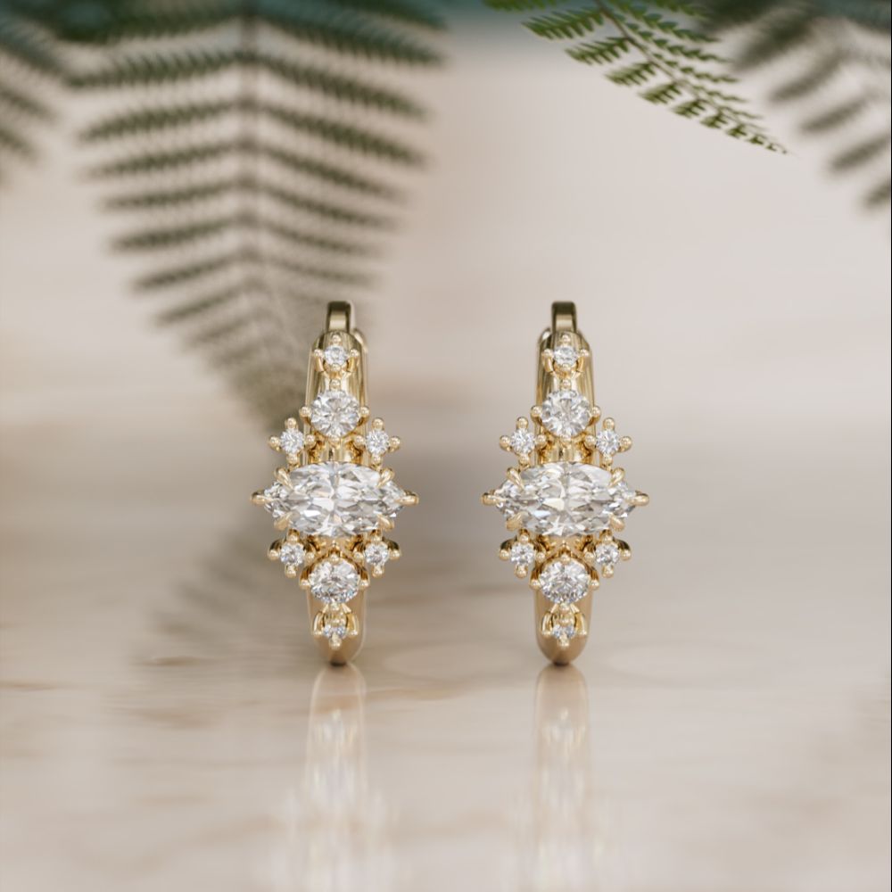 Lura Marquise Lab Diamond Clicker Hoops Unique Earrings, Ready to Ship