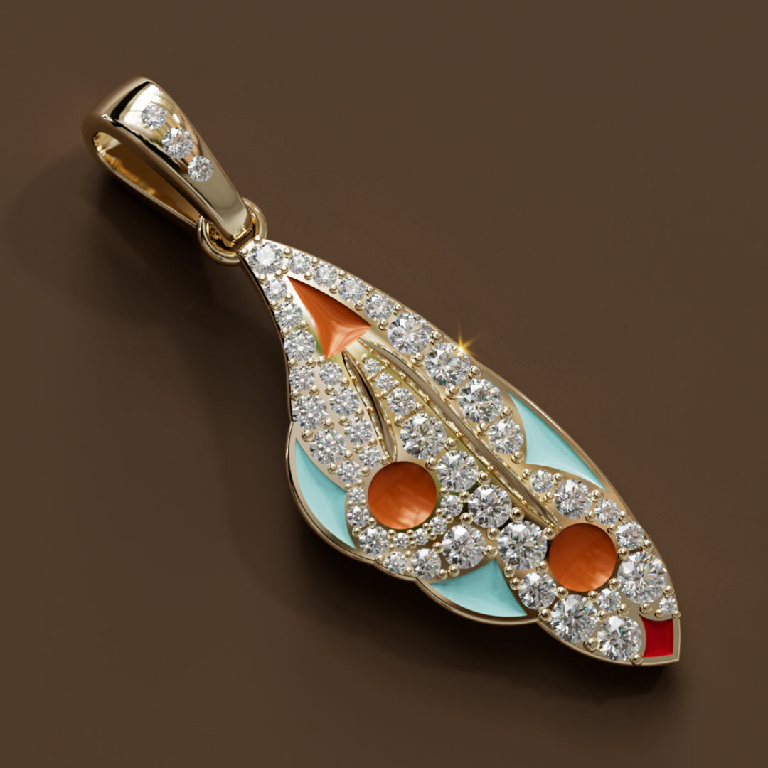 Mariposa Pendant Unique Nature Butterfly Lab Diamond Necklace in Pumpkin & Robin's Egg By Valley Rose