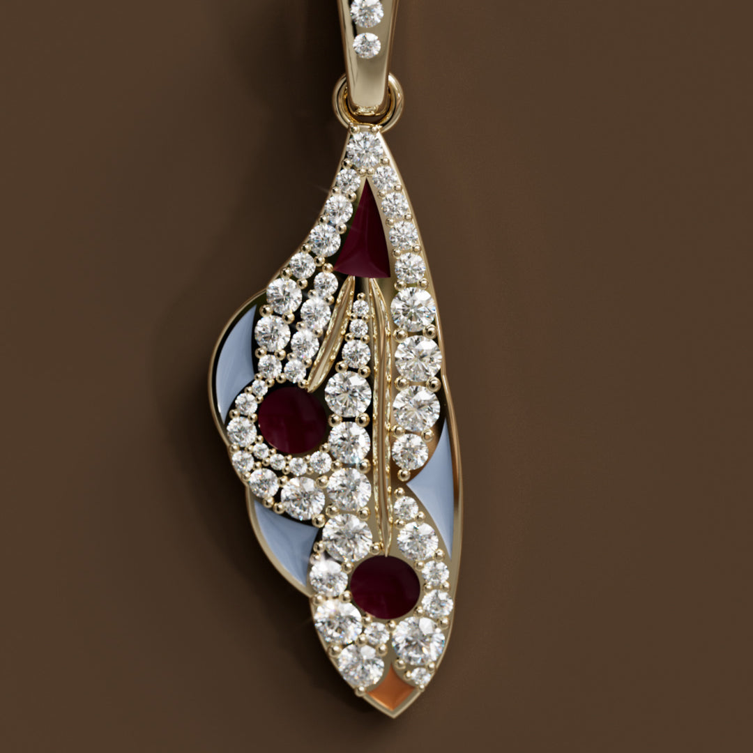 Mariposa Pendant Unique Nature Butterfly Lab Diamond Necklace in Eggplant and Chalcedony