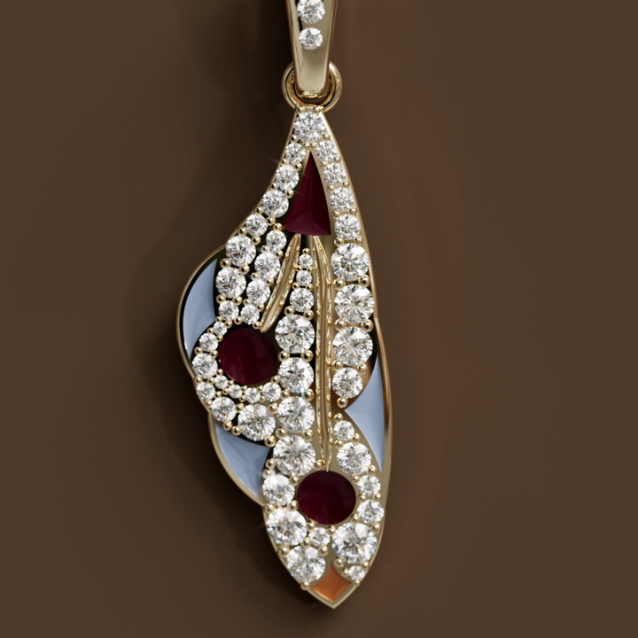 Mariposa Pendant Unique Nature Butterfly Lab Diamond Necklace in Eggplant and Chalcedony