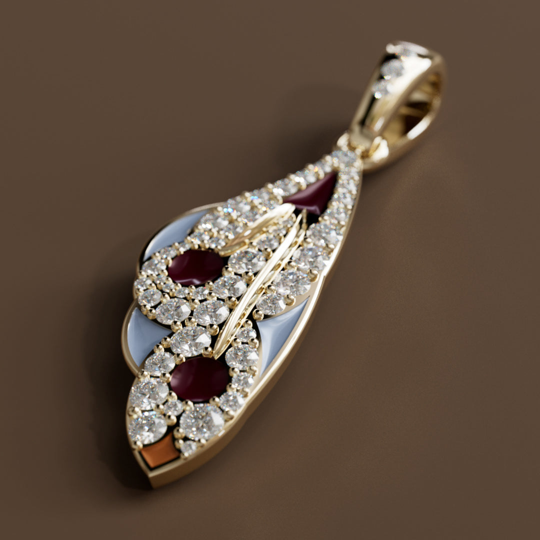 Mariposa Pendant Unique Nature Butterfly Lab Diamond Necklace in Eggplant and Chalcedony