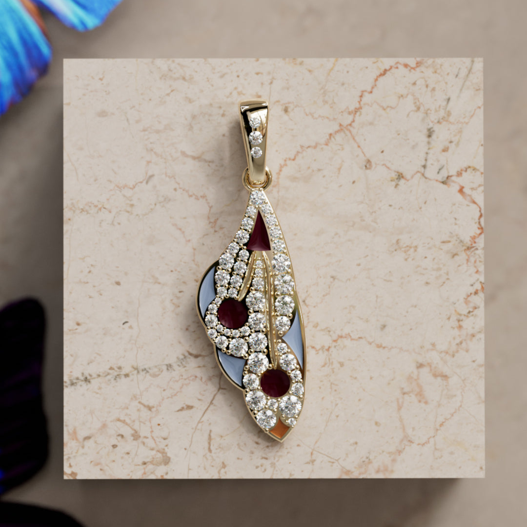 Mariposa Pendant Unique Nature Butterfly Lab Diamond Necklace in Eggplant and Chalcedony