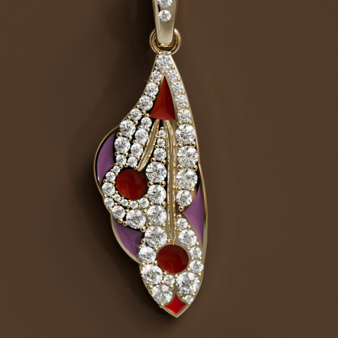 Mariposa Pendant Unique Nature Butterfly Lab Diamond Necklace in Rhubarb By Valley Rose